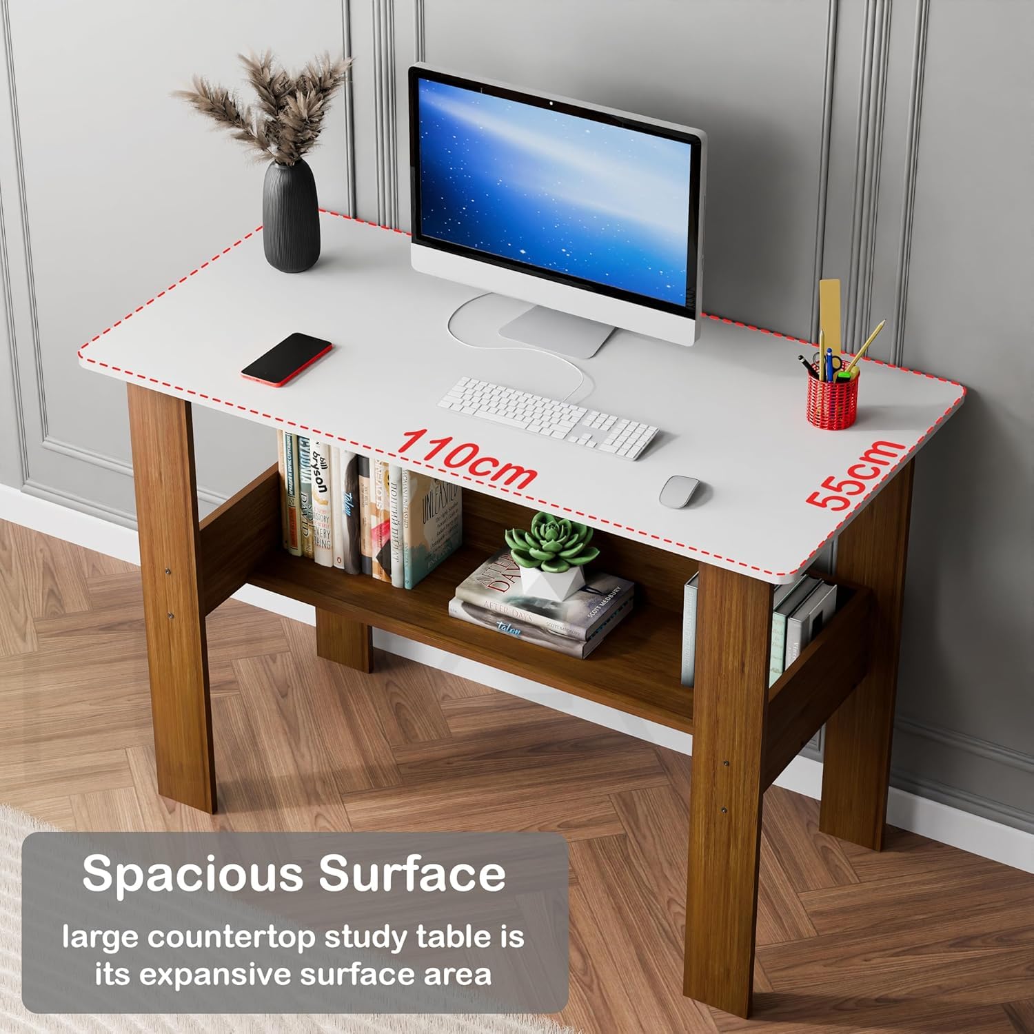 Lukzer Space-Saving Computer Table with Shelf – Modern Design, 7 Colors (ST-004)