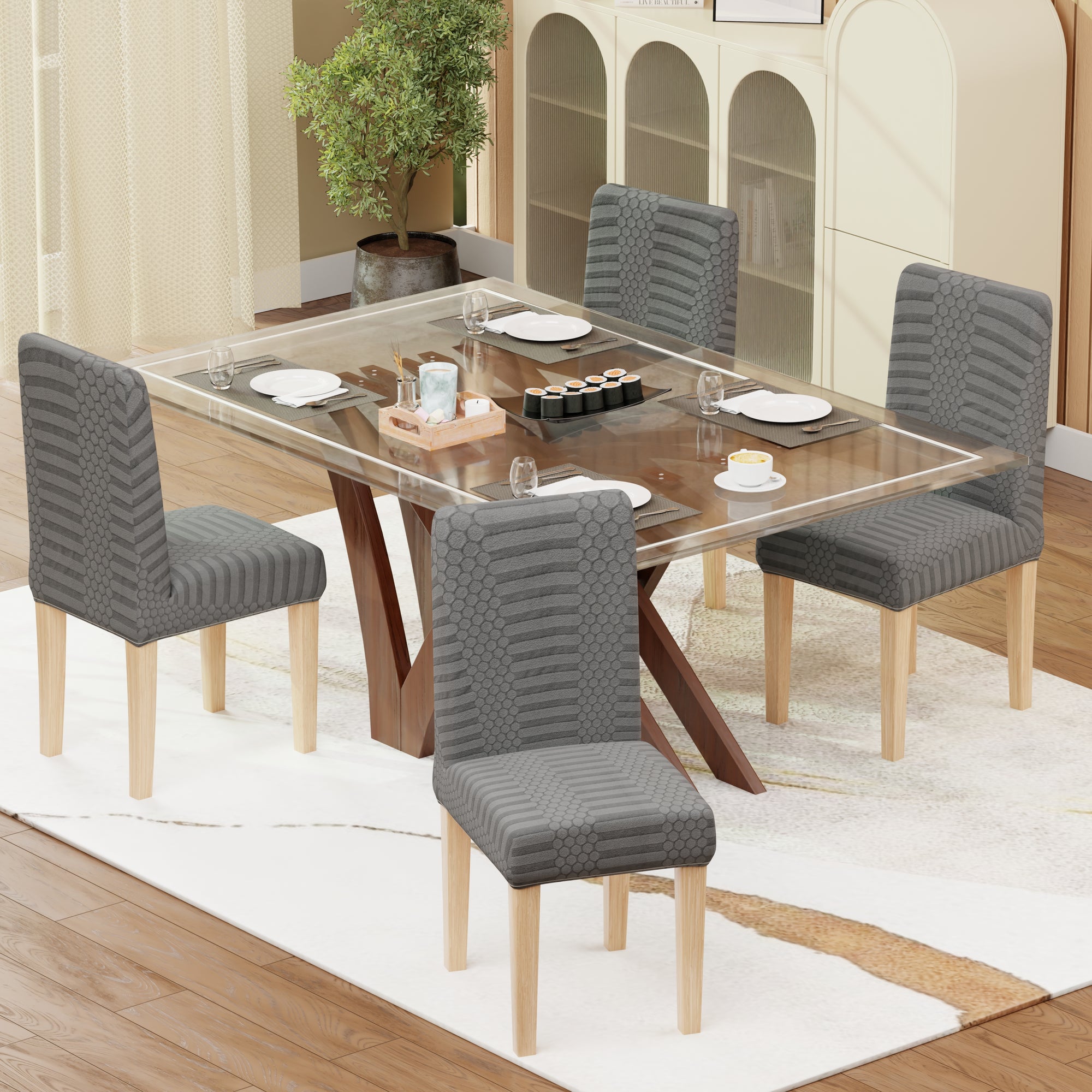 Jacquard Chair Covers (Pastel Dotted Stripe Pattern)