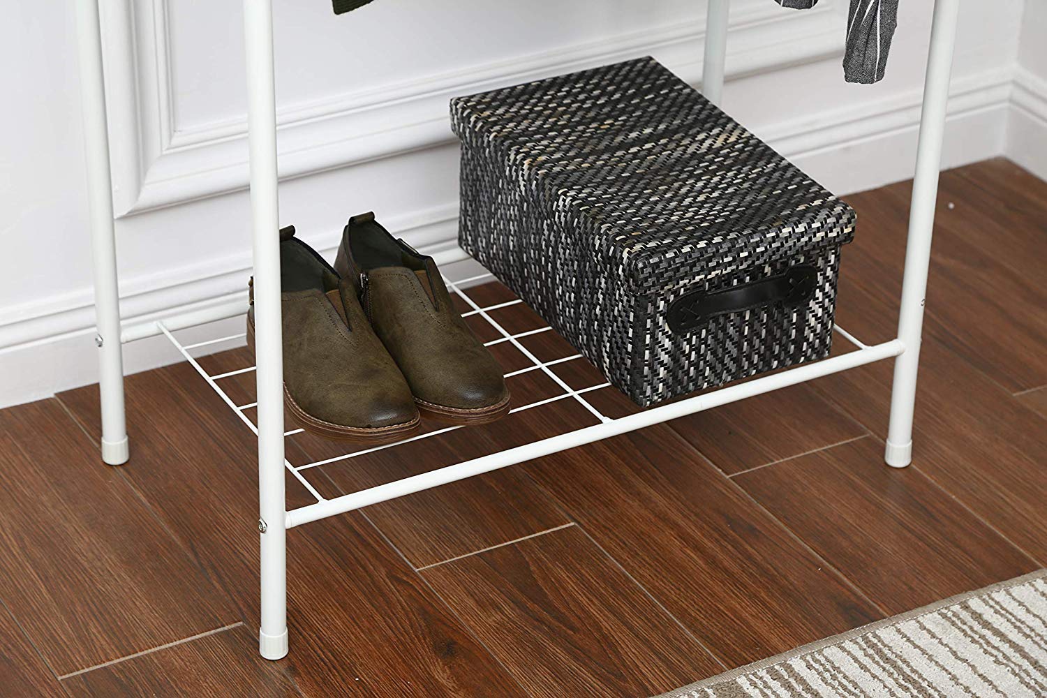 Lukzer Space-Saving Garment Stand with Shelves – Durable Metal Frame (Black/White, 163x60x35cm)