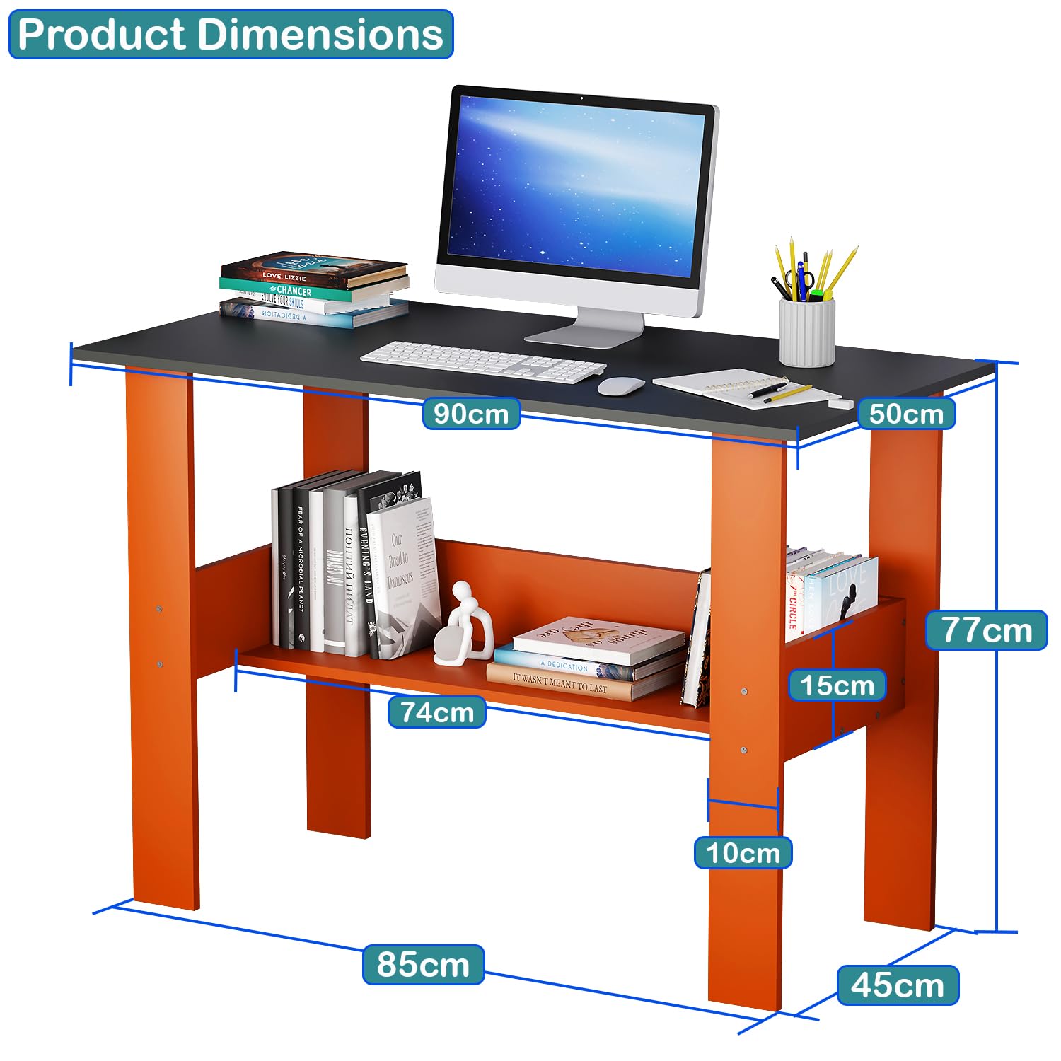 Lukzer Space-Saving Computer Table with Shelf – Modern Design, 7 Colors (ST-004)