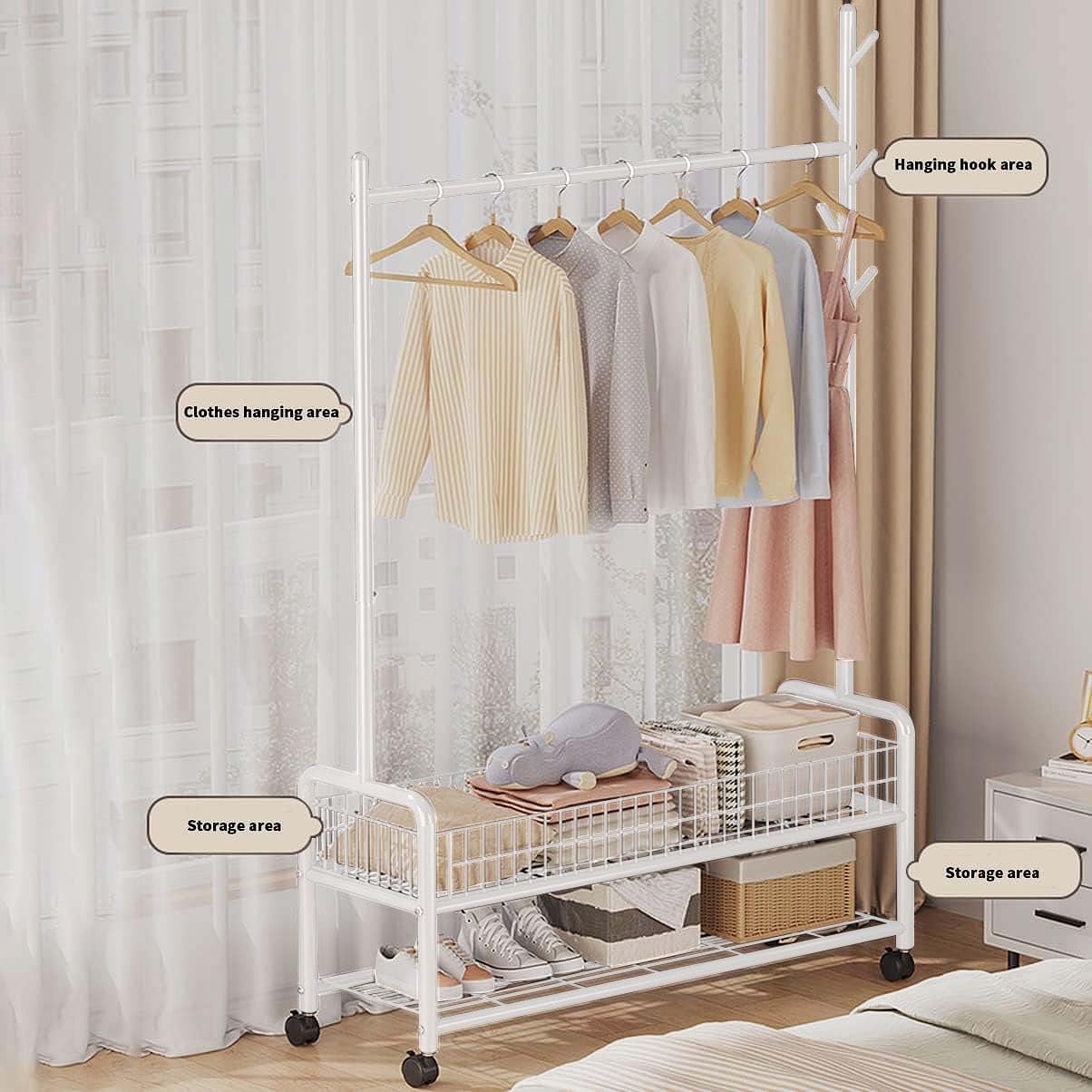 Lukzer 2-Bottom Shelf Garment Stand – Mesh Design, 90cm (Gold/Black/White)