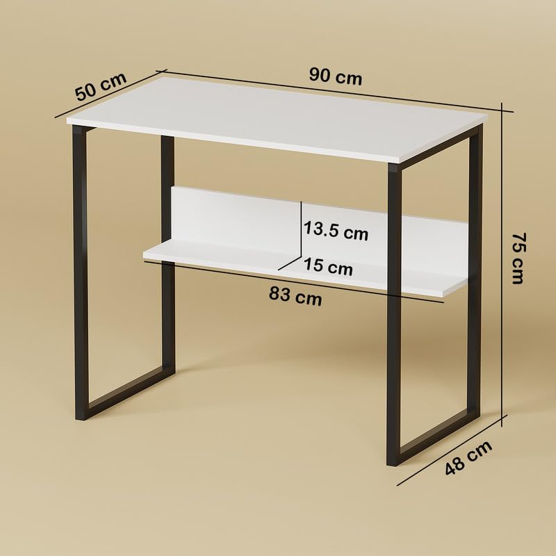 Lukzer STM-004 Sturdy Computer Desk – Metal Frame, Engineered Wood Top (White/Oak Brown, Black/White)