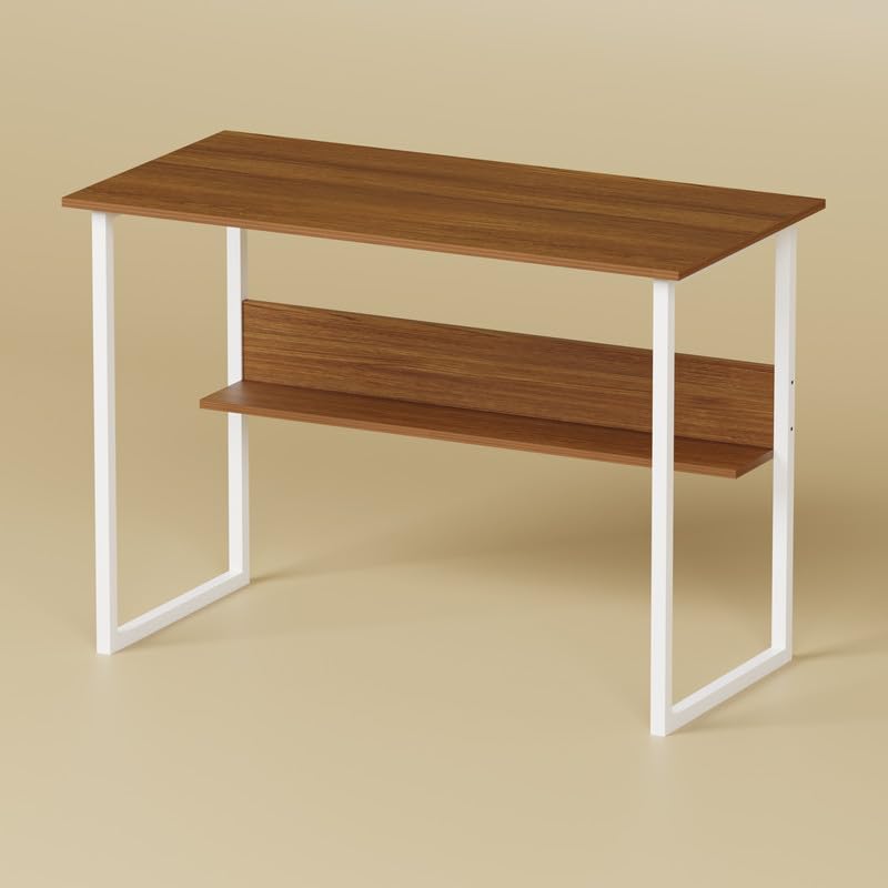 Lukzer Metal Frame Computer Desk – Engineered Wood Top (White Frame/Oak Brown Board, Black Frame/White Board) (Model: STM-005)