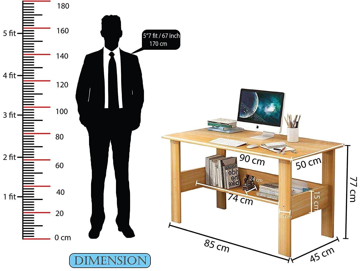 Lukzer Space-Saving Computer Table with Shelf – Modern Design, 7 Colors (ST-004)
