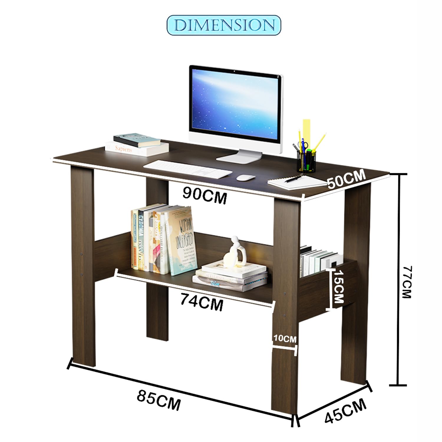 Lukzer Space-Saving Computer Table with Shelf – Modern Design, 7 Colors (ST-004)