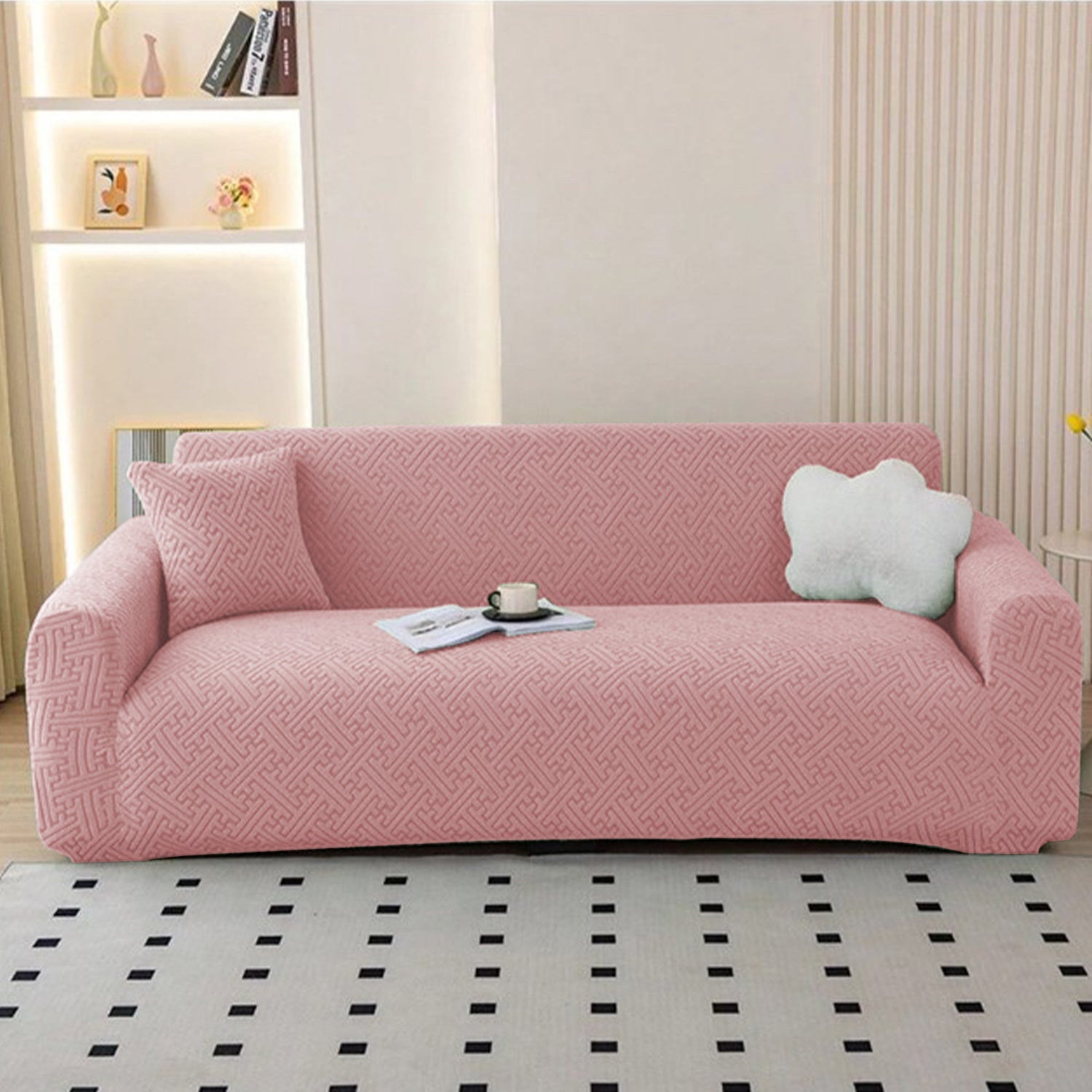 Jacquard Sofa Cover (Pastel Marine Blue Grid Maze)