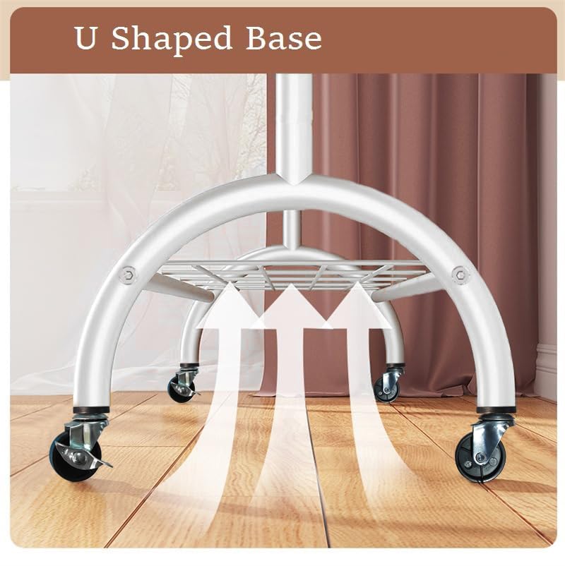 Lukzer Multi-Functional Cloth Rack Stand with Bottom Shelves &amp; Wheels – Cat Ear Design (148x120x38cm, Black/Gold/White)