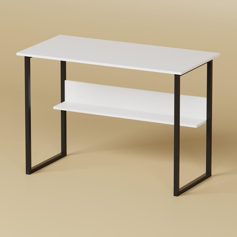 Lukzer Metal Frame Computer Desk – Engineered Wood Top (White Frame/Oak Brown Board, Black Frame/White Board) (Model: STM-005)