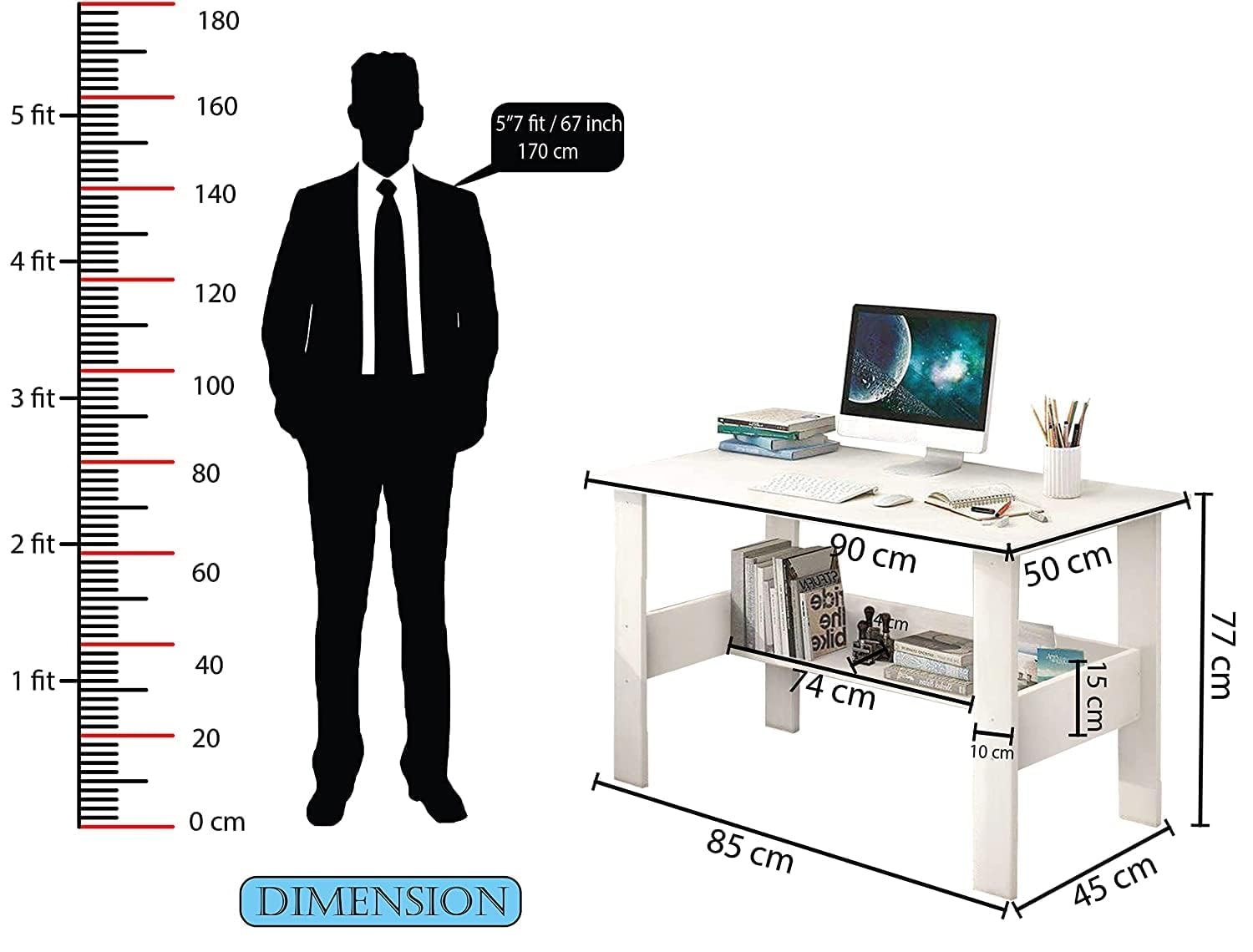 Lukzer Space-Saving Computer Table with Shelf – Modern Design, 7 Colors (ST-004)