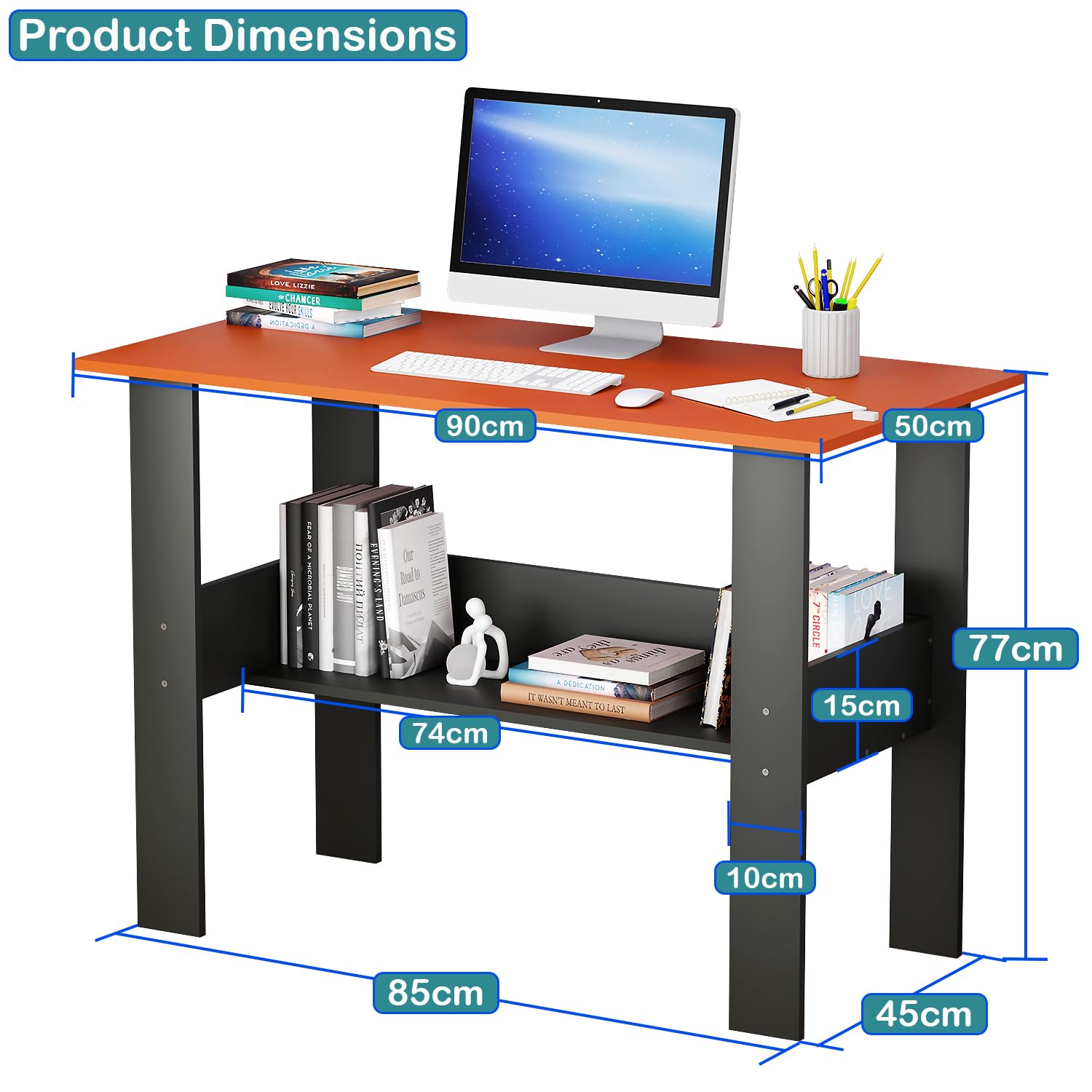 Lukzer Space-Saving Computer Table with Shelf – Modern Design, 7 Colors (ST-004)