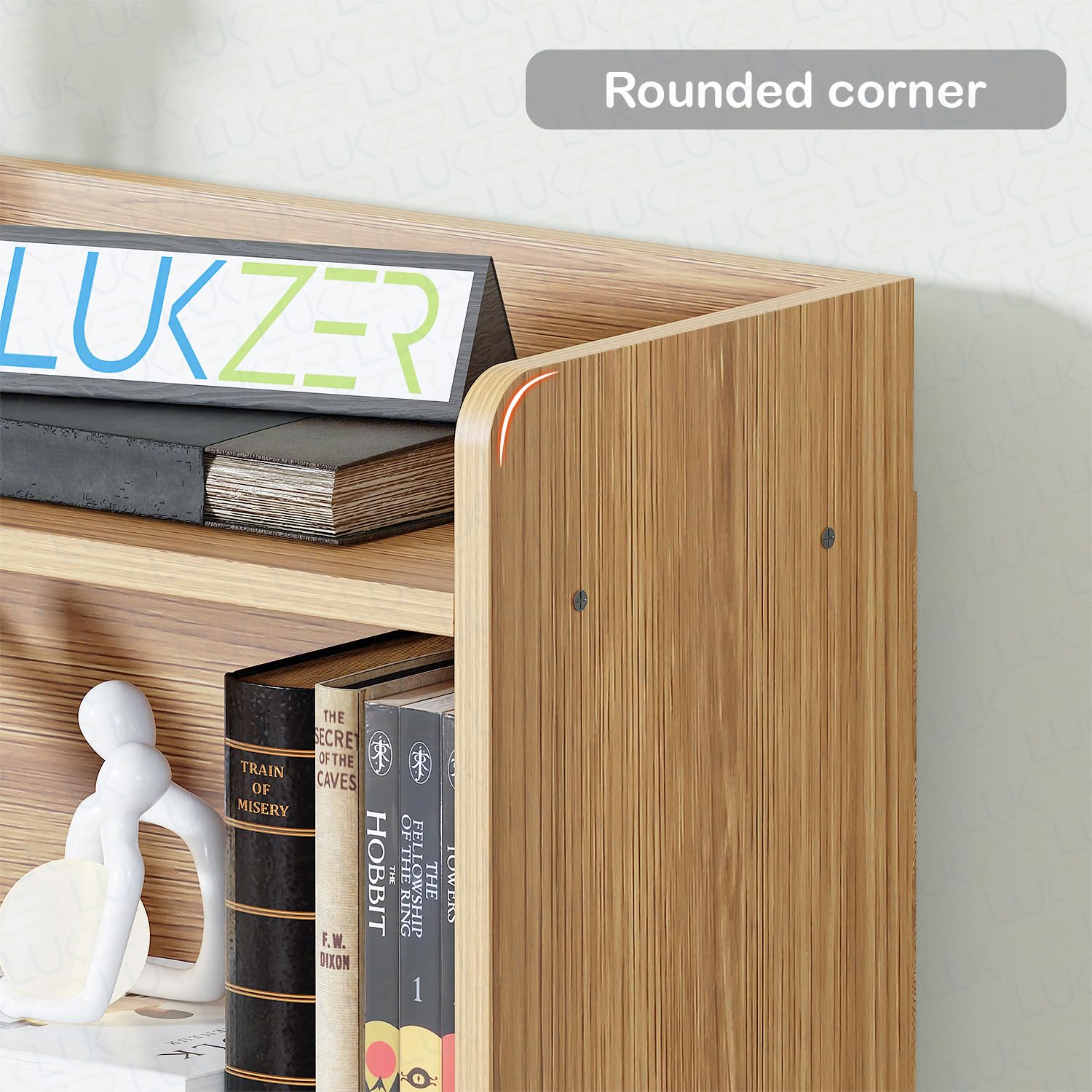 Lukzer 6-Layer Engineered Wood Bookshelf &amp; Open Display Rack – Multi-Purpose Organizer (White, Light Oak &amp; Oak Brown) | MR-007, 136x24x71cm