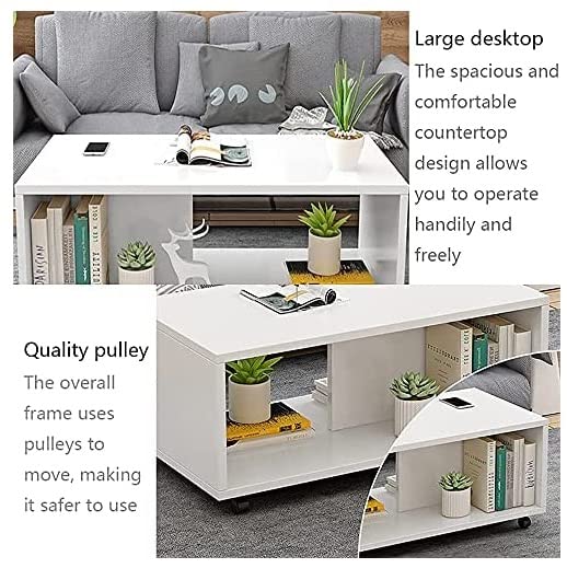 Lukzer Center Table with Open Storage &amp; Wheels – Modern Coffee Table Organizer (Light Oak, White &amp; Wenge) | CT-003