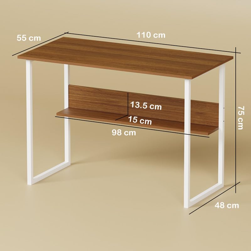 Lukzer Metal Frame Computer Desk – Engineered Wood Top (White Frame/Oak Brown Board, Black Frame/White Board) (Model: STM-005)