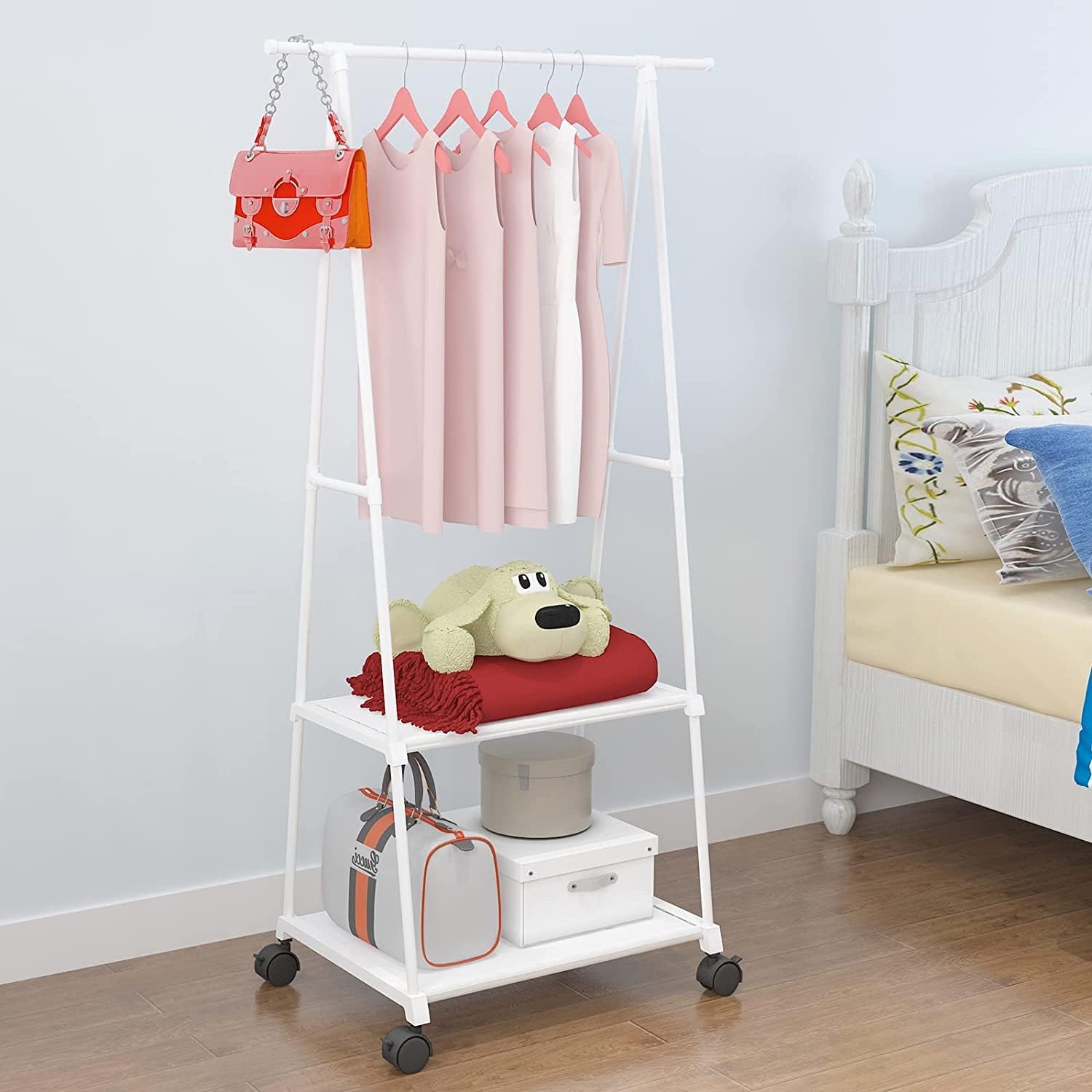 Lukzer A-Shape Garment Rack with 2 Bottom Shelves – Black &amp; White (AS-02)