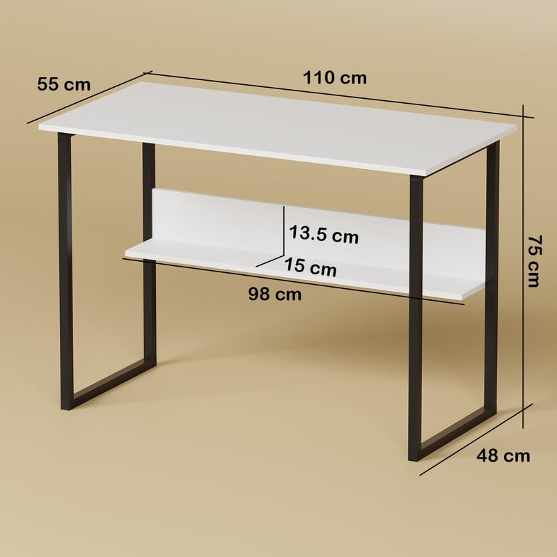 Lukzer Metal Frame Computer Desk – Engineered Wood Top (White Frame/Oak Brown Board, Black Frame/White Board) (Model: STM-005)