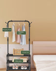 Lukzer Metal Garment Stand with 2 & 3 Bottom Shelves – Durable Clothing Organizer (Black/White)
