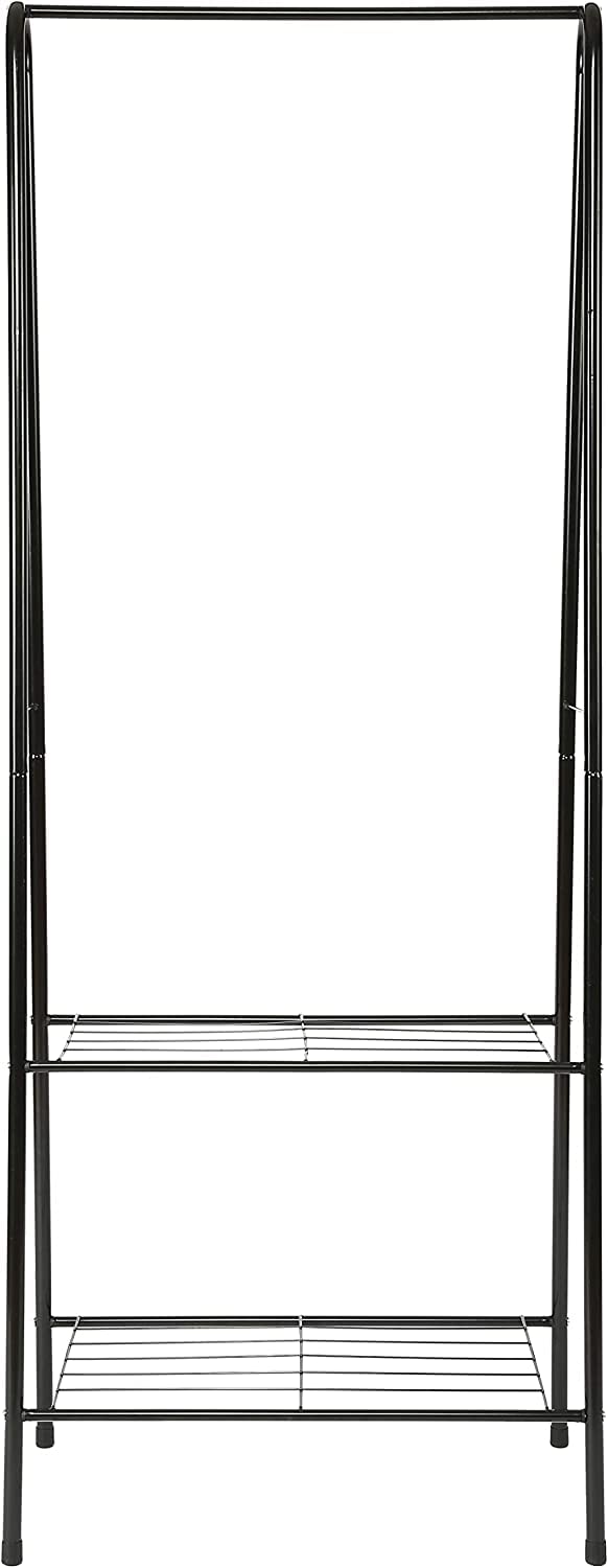 Lukzer Modern Metal Garment Rack with 2 Bottom Shelves – A-Shape - Frame Design (Black/White)