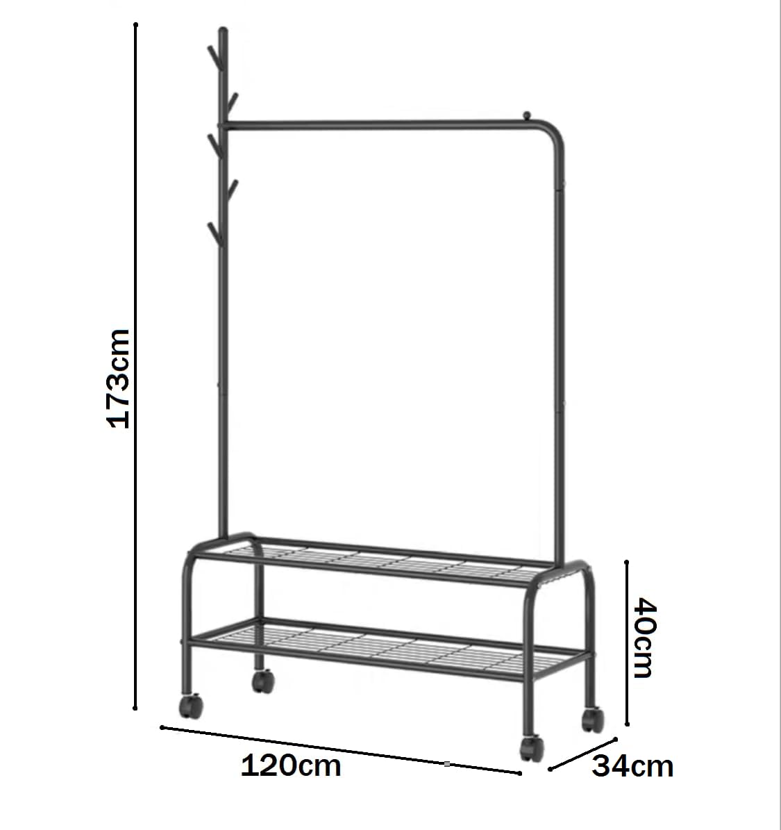 Lukzer 2-Bottom Shelf Garment Stand – Single Pole, 120cm (Gold/Black/White)