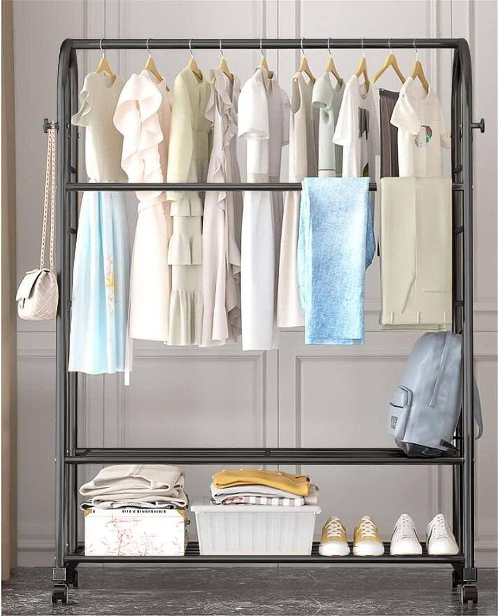 Lukzer Multifunctional Metal Garment Rack – A-Shape, 35x120x168cm (Gold/Black/White)