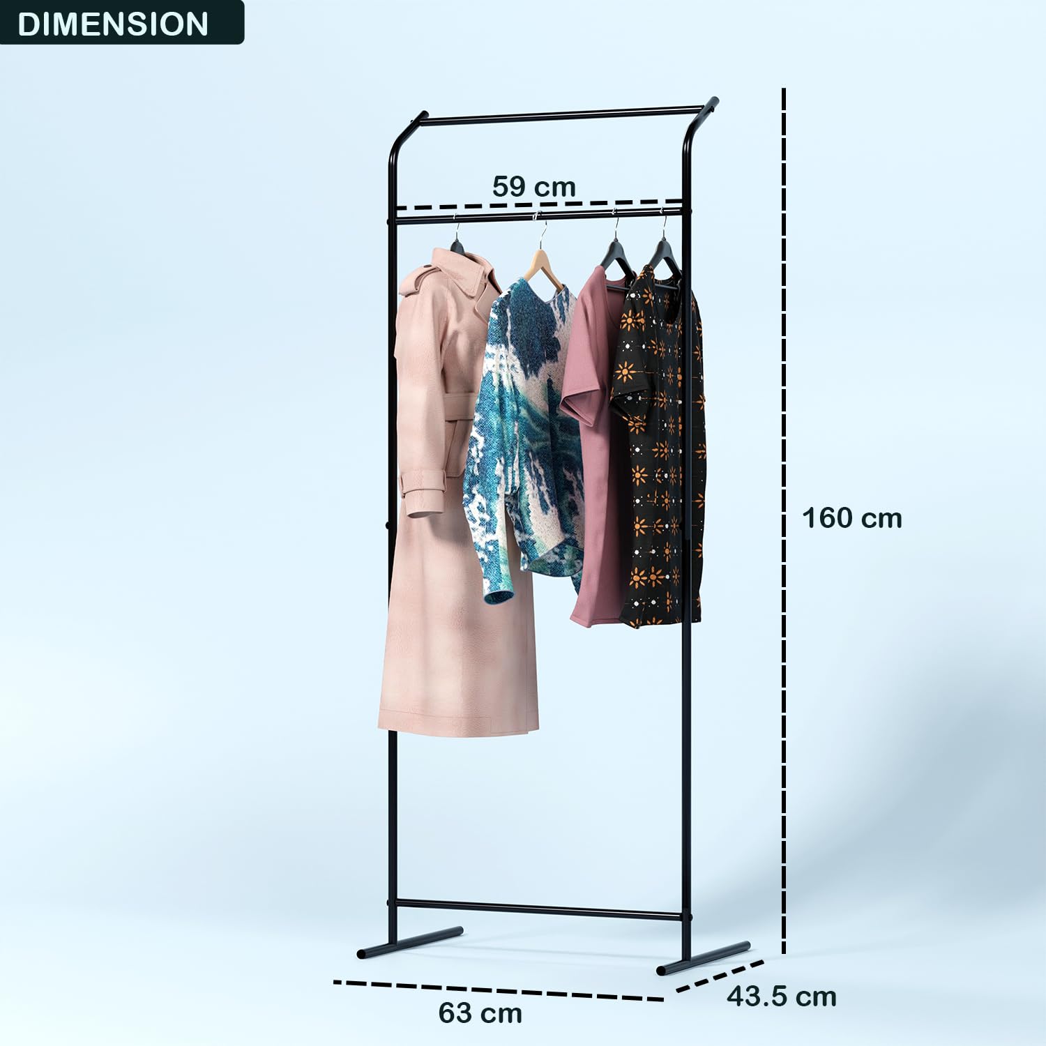 Lukzer Curve Design Double Pole Garment Rack – Sturdy Clothing Stand (Black, 160x63x43.5cm)