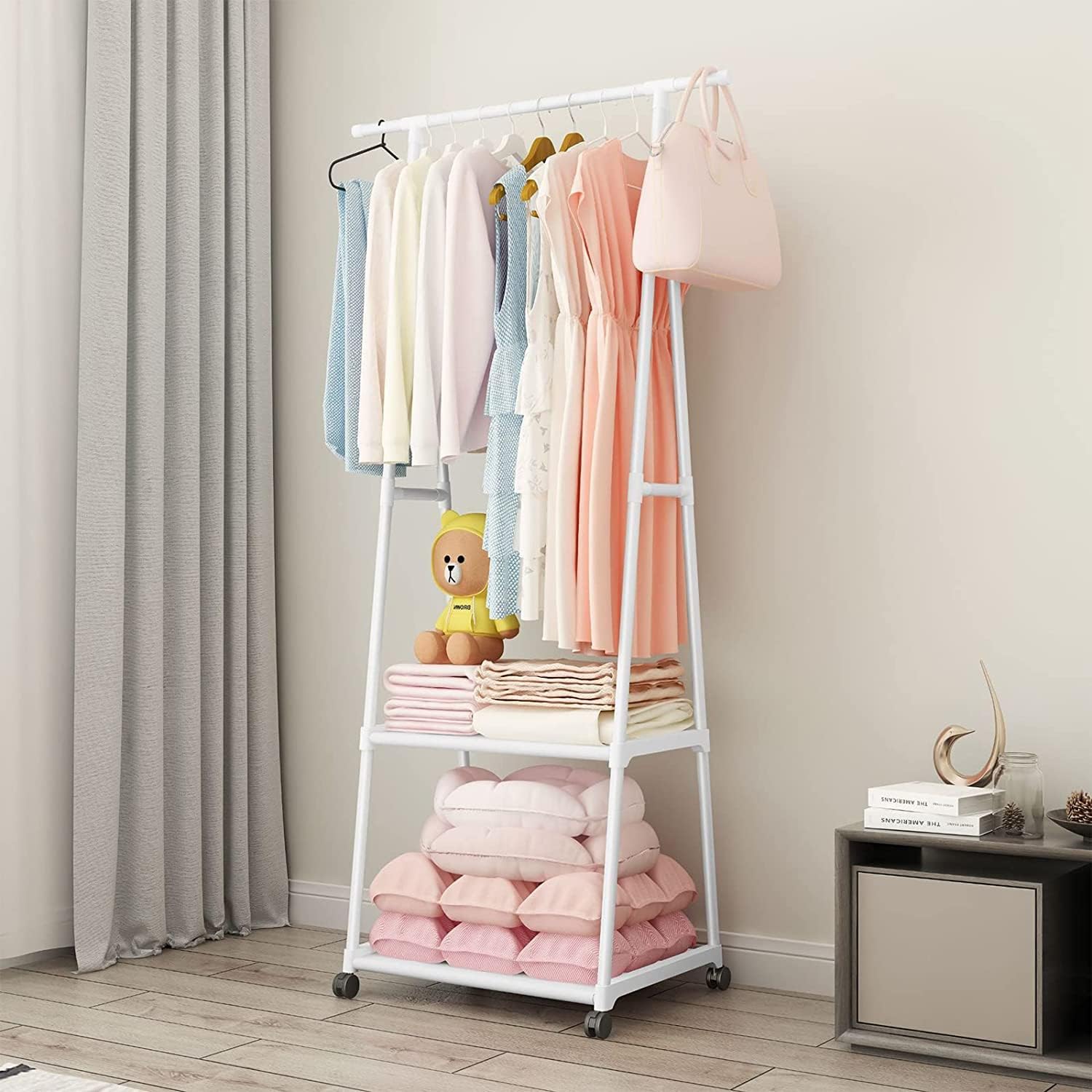 Lukzer A-Shape Garment Rack with 2 Bottom Shelves – Black &amp; White (AS-02)
