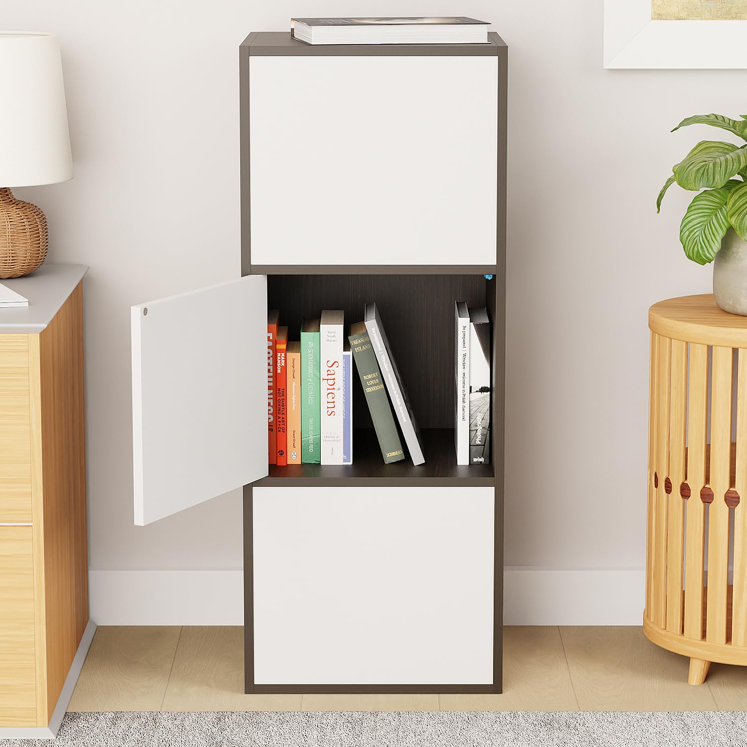 Lukzer 3-Layer Open Bookshelf &amp; Display Rack – Engineered Wood, Oak, Brown &amp; Wenge (MR-017)