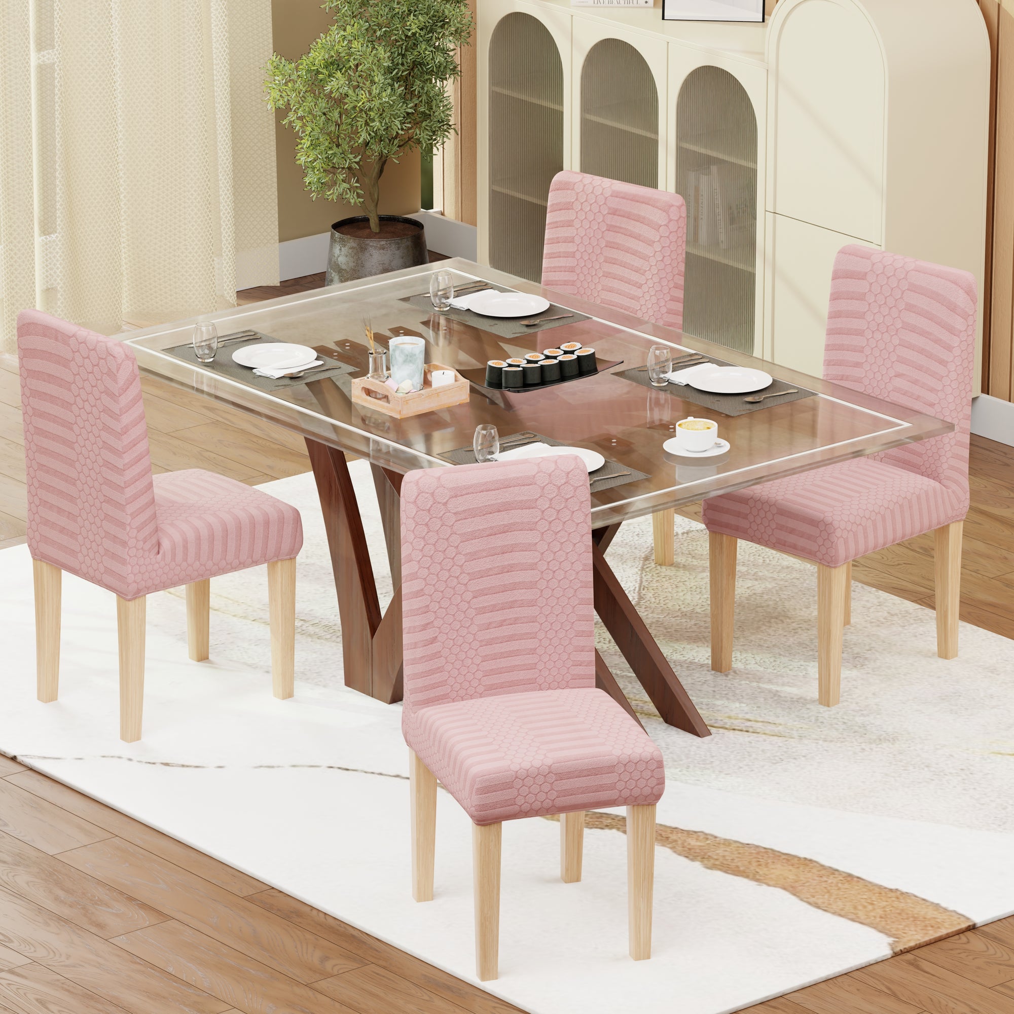 Jacquard Chair Covers (Pastel Dotted Stripe Pattern)