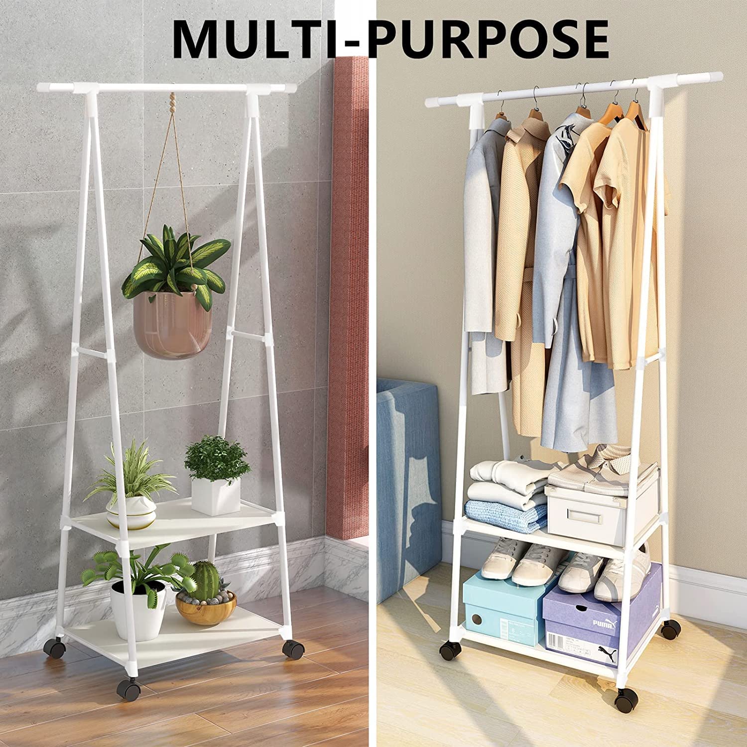 Lukzer A-Shape Garment Stand with 2 Bottom Shelves – Sturdy Clothing Rack (Model: AS-01)