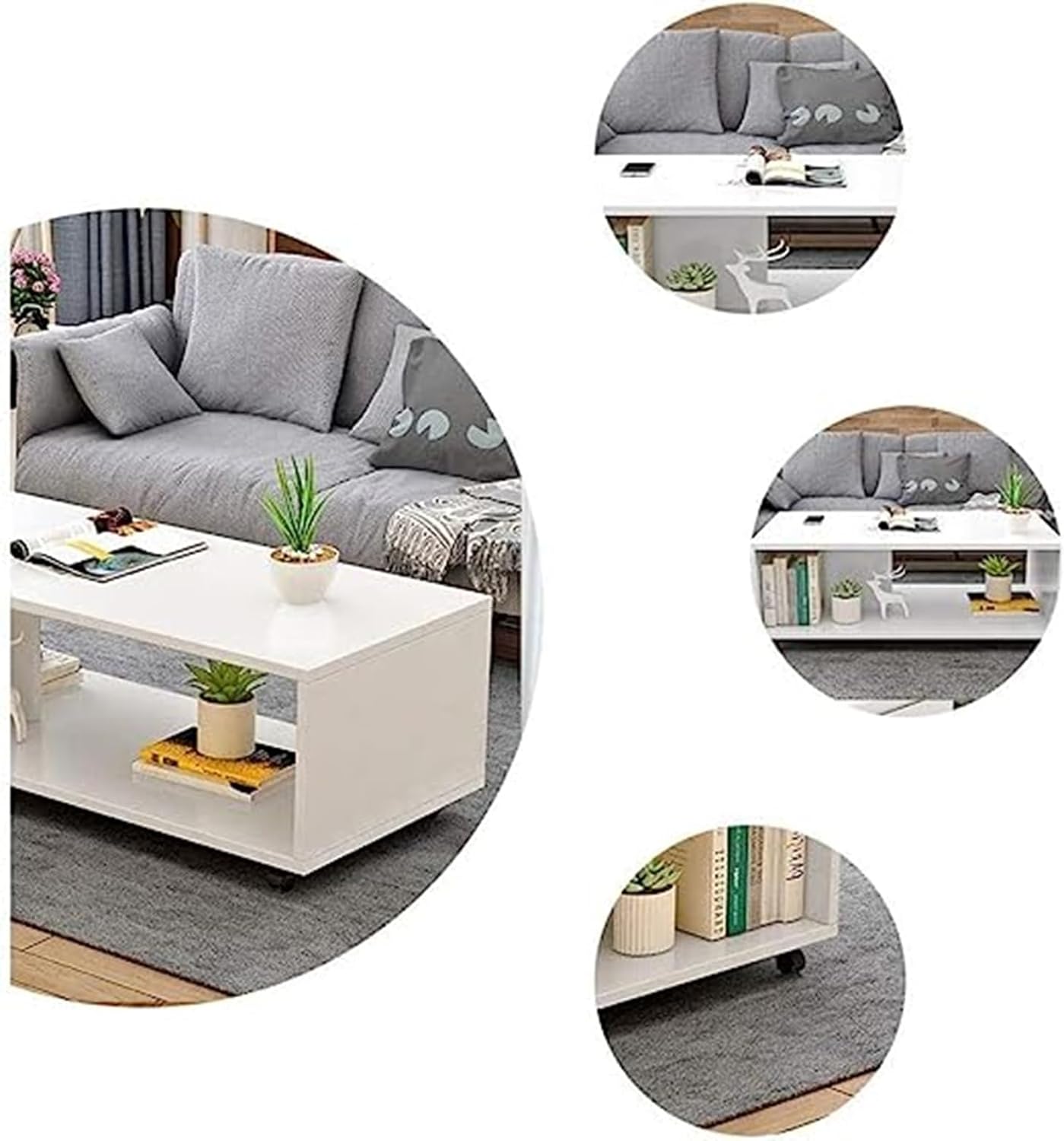 Lukzer Center Table with Open Storage &amp; Wheels – Modern Coffee Table Organizer (Light Oak, White &amp; Wenge) | CT-003