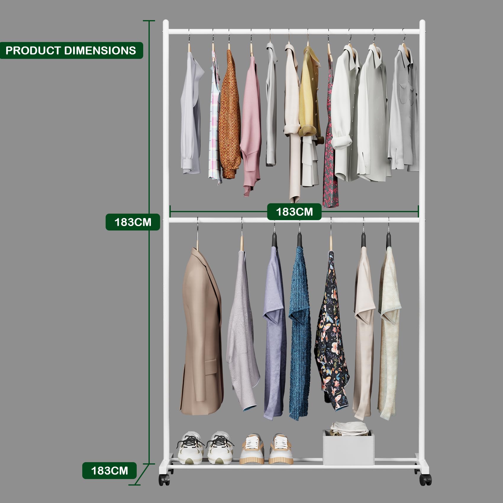 Lukzer Double Rod Cloth Stand &amp; Garment Rack – Sturdy Storage Organizer (Black/White, Model: MGS-006)