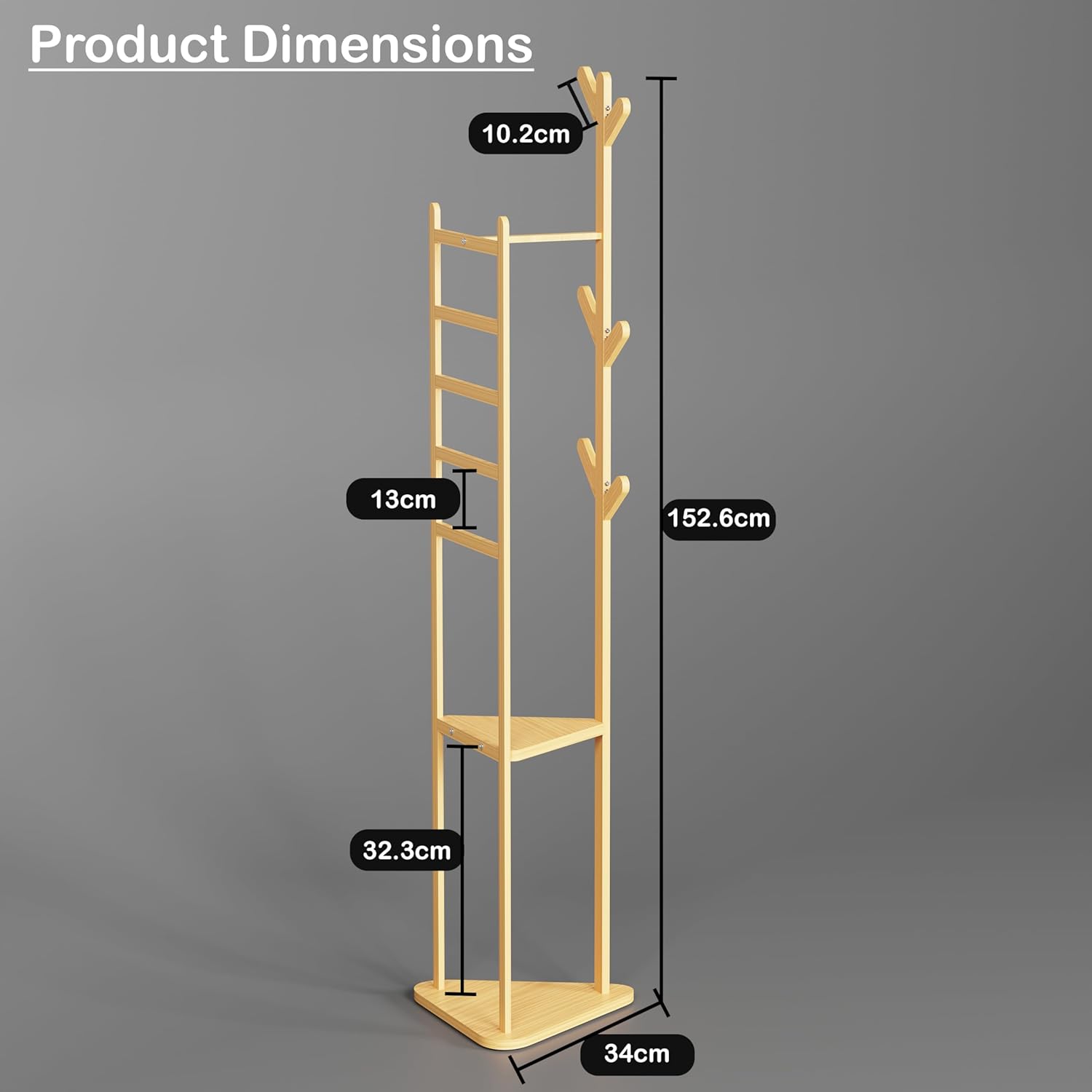 Lukzer Triangular Bamboo Coat Rack – Natural Finish, Space-Saving Design (34x34x110cm)