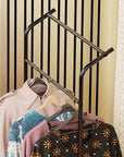 Lukzer Curve Design Double Pole Garment Rack – Sturdy Clothing Stand (Black, 160x63x43.5cm)