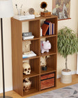 Lukzer 8-Shelf Engineered Wood Bookshelf & Open Display Rack – Dual Color (White & Oak Brown) | MR-009, 110x60x28 cm