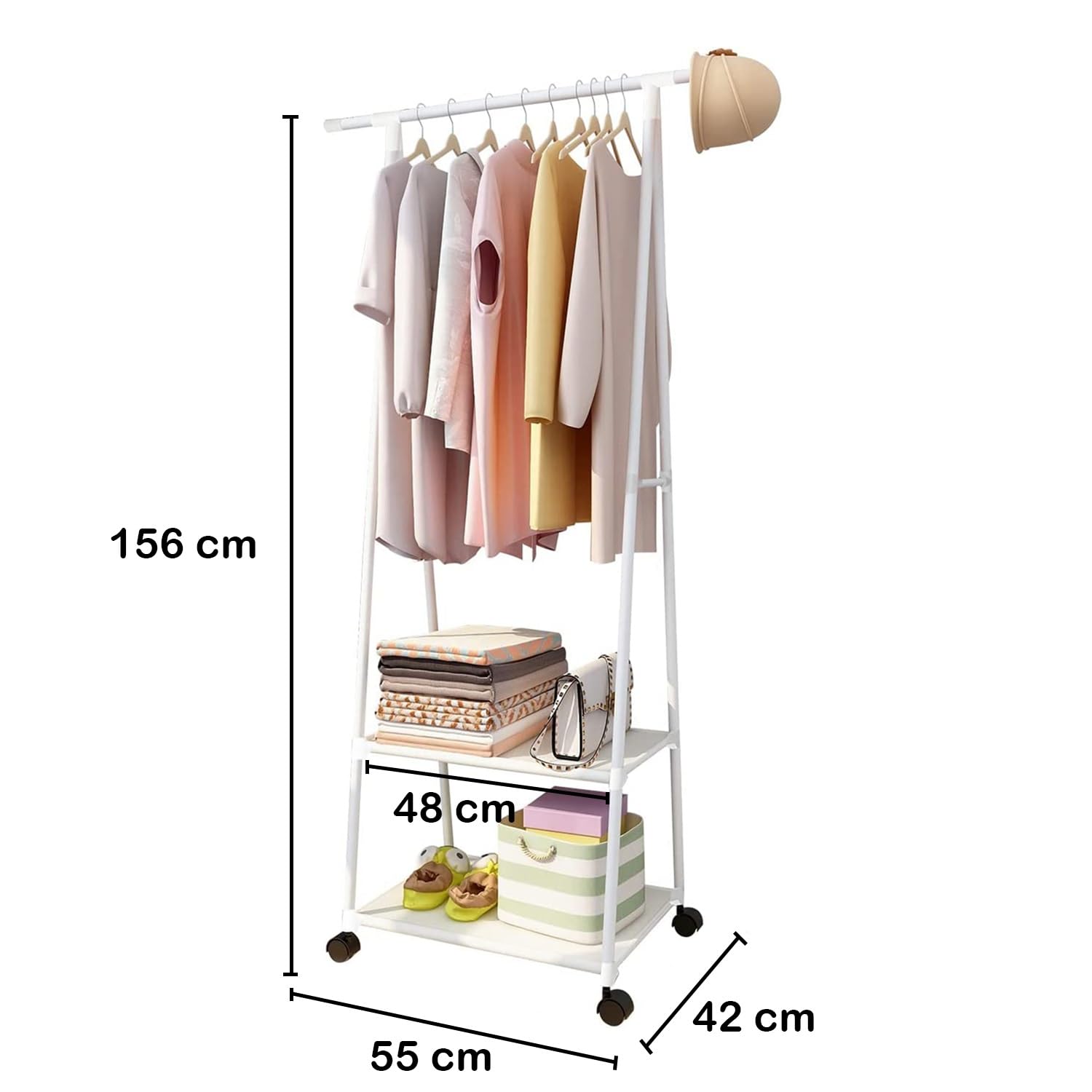 Lukzer A-Shape Garment Rack with 2 Bottom Shelves – Black &amp; White (AS-02)
