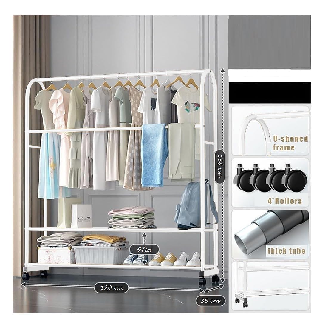 Lukzer Multifunctional Metal Garment Rack – A-Shape, 35x120x168cm (Gold/Black/White)
