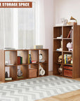Lukzer 8-Shelf Engineered Wood Bookshelf & Open Display Rack – Dual Color (White & Oak Brown) | MR-009, 110x60x28 cm