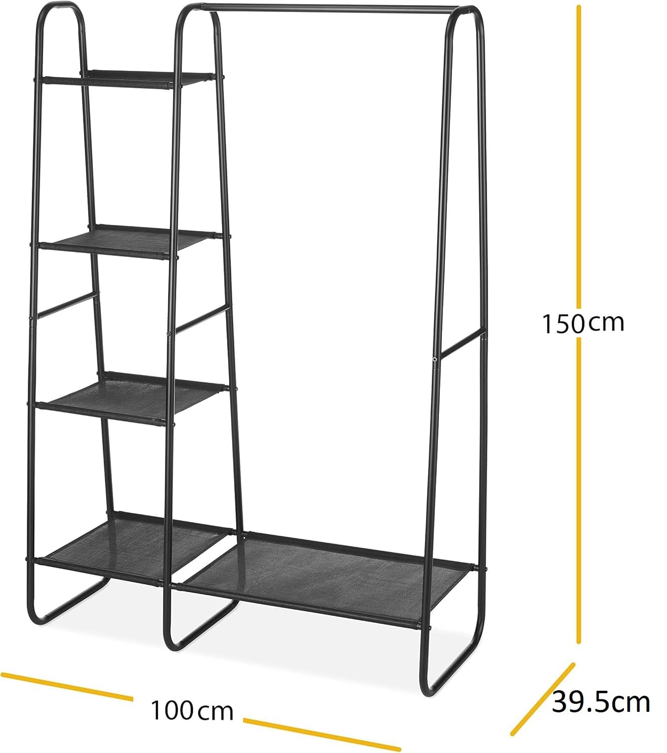 Lukzer Multi-Layer A-Frame Garment Rack – 5+1 Storage Shelves (Black, 150x100x39.5cm)