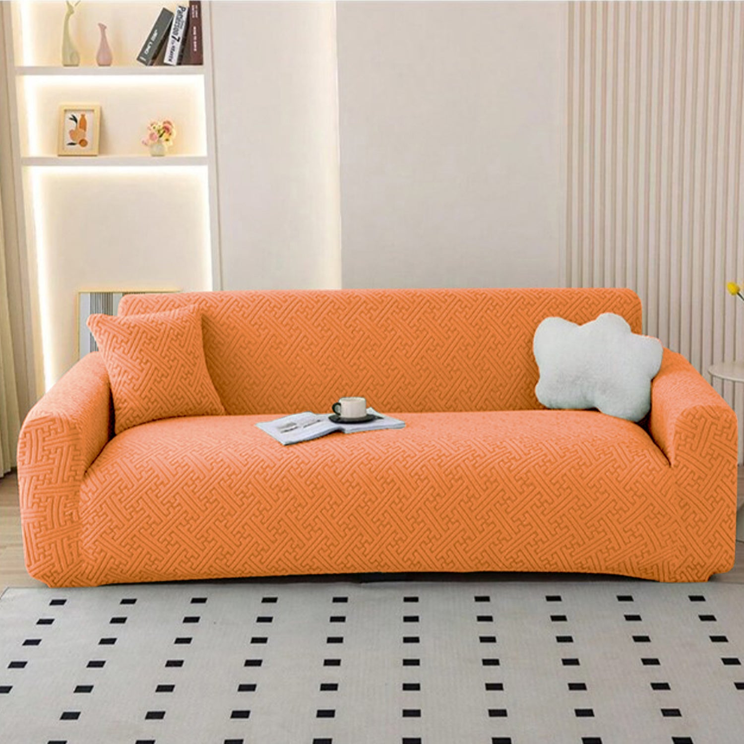 Jacquard Sofa Cover (Pastel Marine Blue Grid Maze)