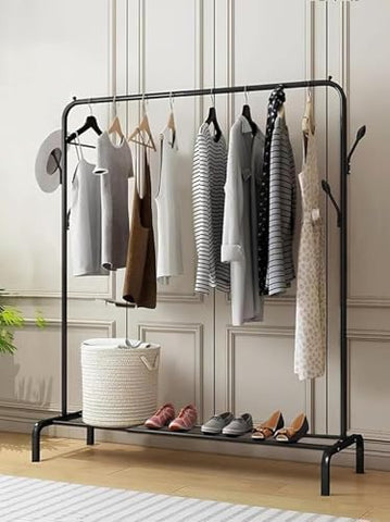 Lukzer Metal Garment Stand with Bottom Shelf – Sturdy Clothing Rack (Model: MGS-001, Gold/Black/White)