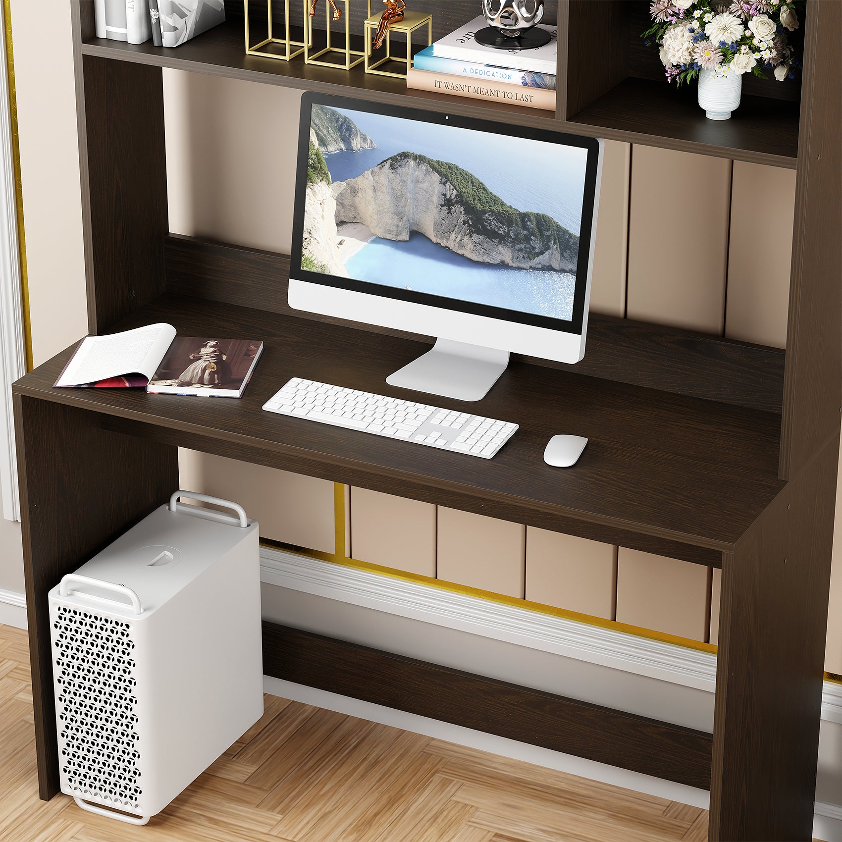 Lukzer Home Office Computer Desk with Bookshelf – ST-008 (Engineered Wood, Oak Brown/White/Wenge)