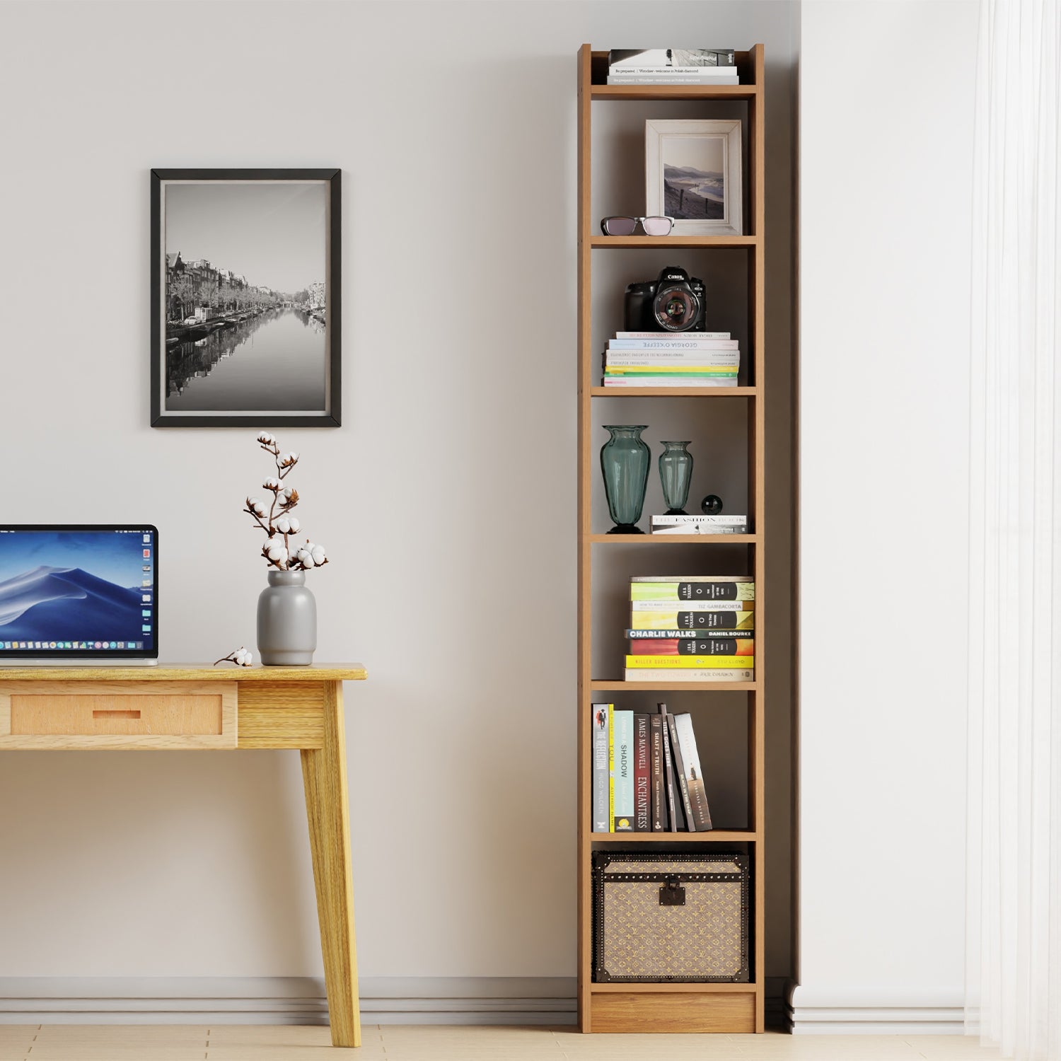 Lukzer 6-Layer Open Bookshelf &amp; Display Rack – Engineered Wood, White, Wenge, Oak, Brown, Light Oak, Lava, Mist, Charcoal, Ember (MR-005)