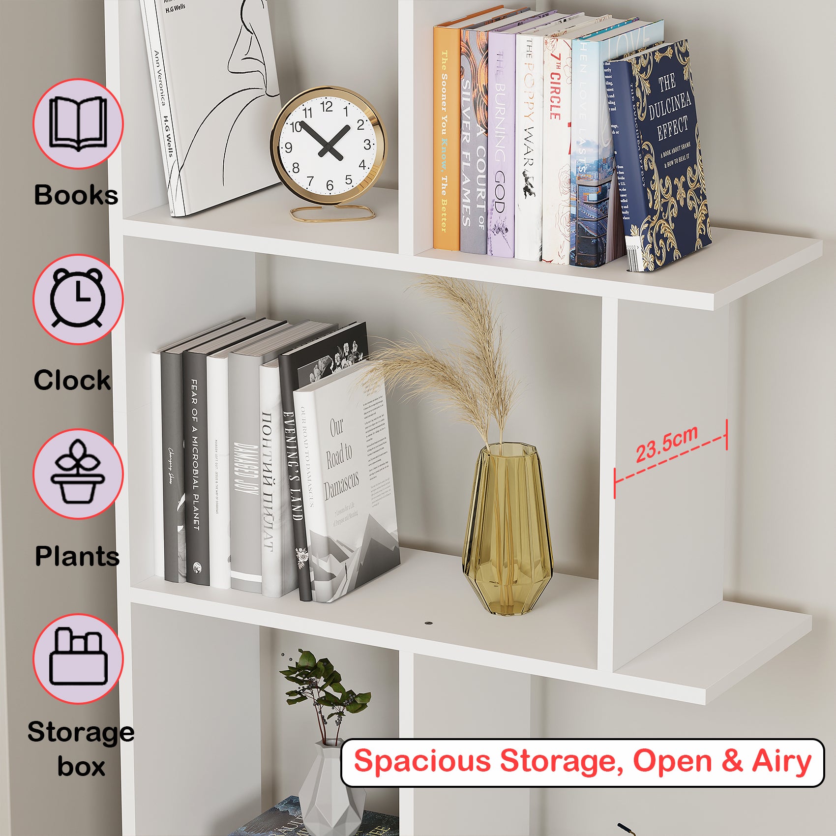 Lukzer Engineered Wood 5-Tier Storage Shelf – Minimalist Bookshelf (MR-018) | Oak Brown, Wenge, White