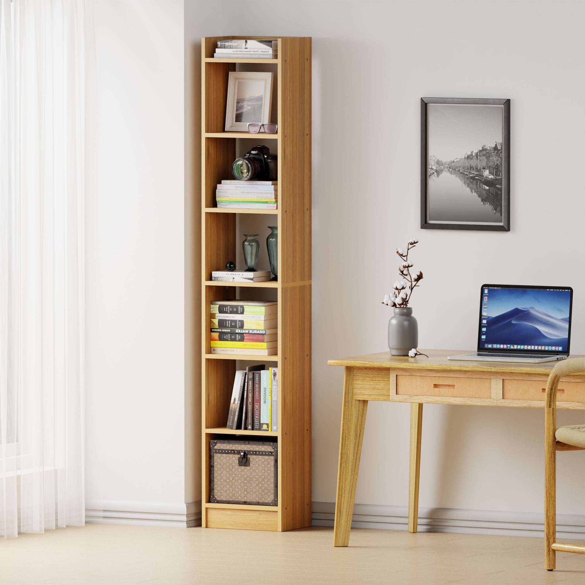Lukzer 6-Layer Open Bookshelf &amp; Display Rack – Engineered Wood, White, Wenge, Oak, Brown, Light Oak, Lava, Mist, Charcoal, Ember (MR-005)