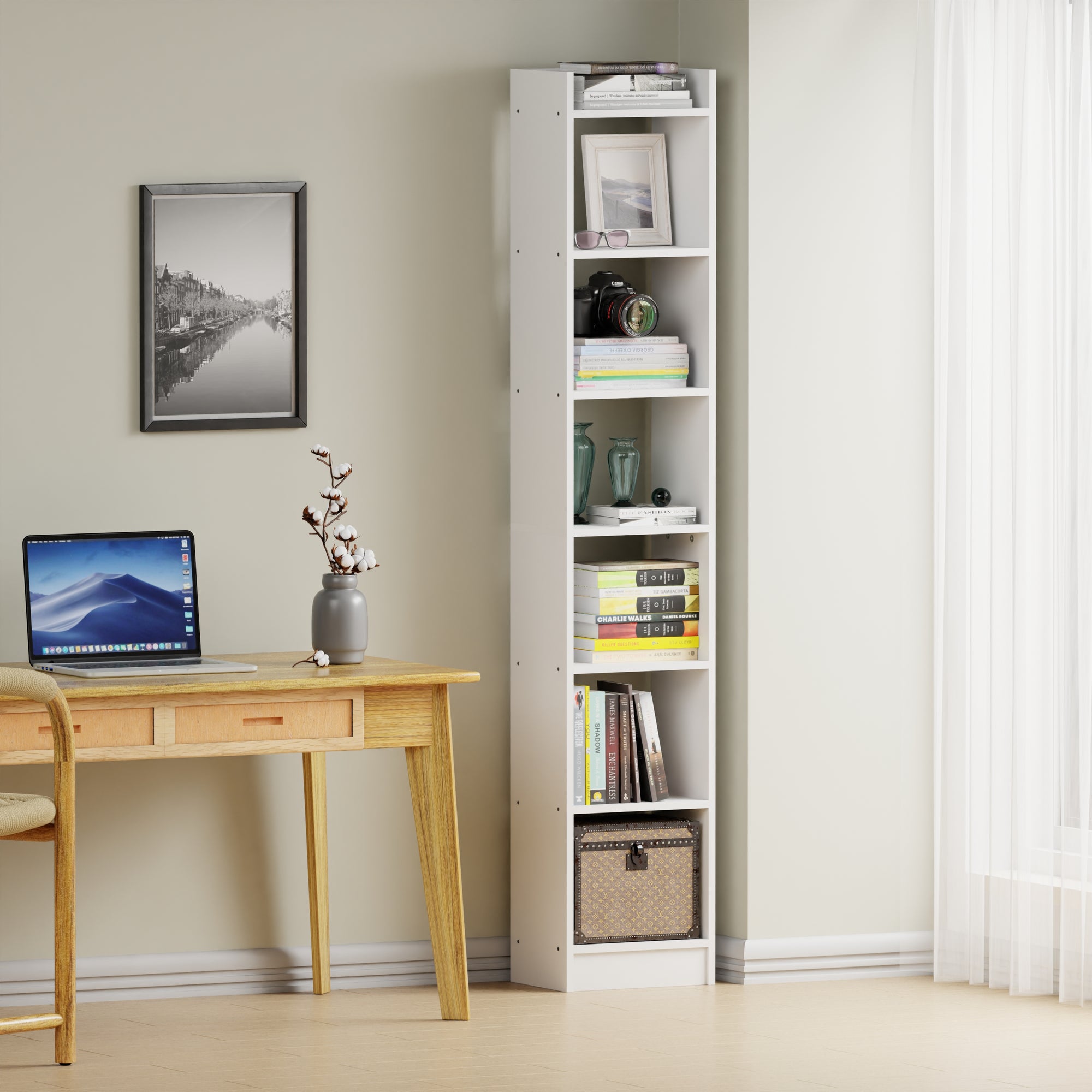 Lukzer 6-Layer Open Bookshelf &amp; Display Rack – Engineered Wood, White, Wenge, Oak, Brown, Light Oak, Lava, Mist, Charcoal, Ember (MR-005)