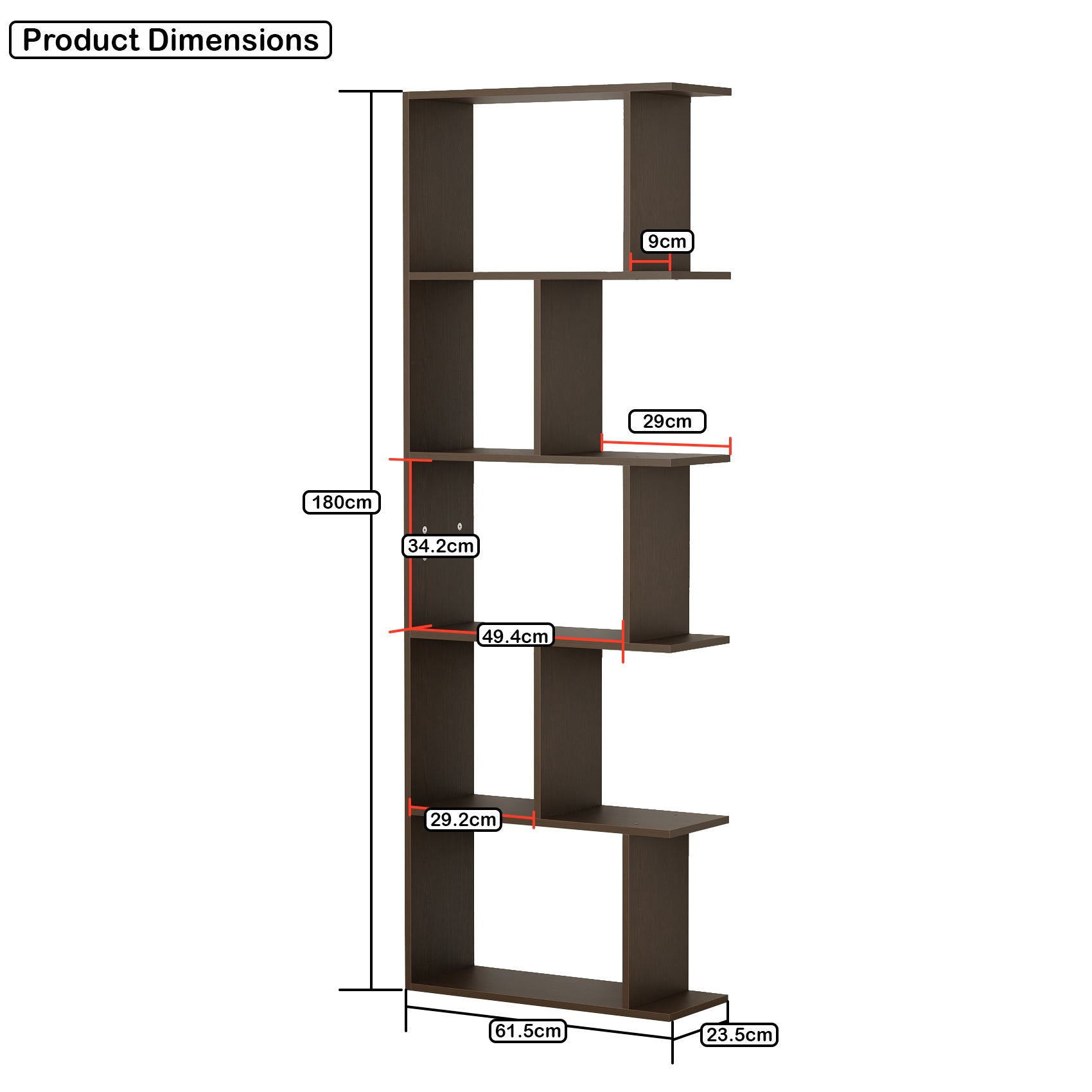 Lukzer Engineered Wood 5-Tier Storage Shelf – Minimalist Bookshelf (MR-018) | Oak Brown, Wenge, White